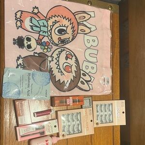 LABUBU Pink Graphic tote bag with zipper and makeup lot
